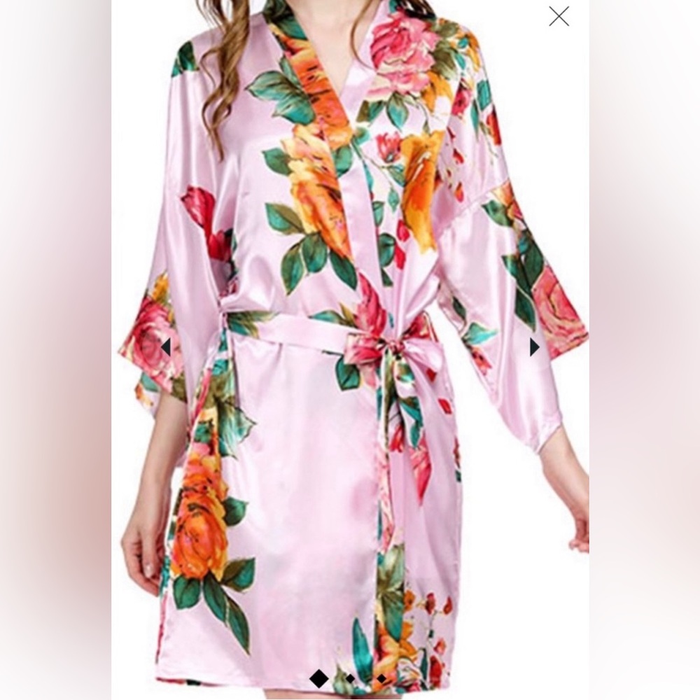David’s Bridal silk pink floral robe